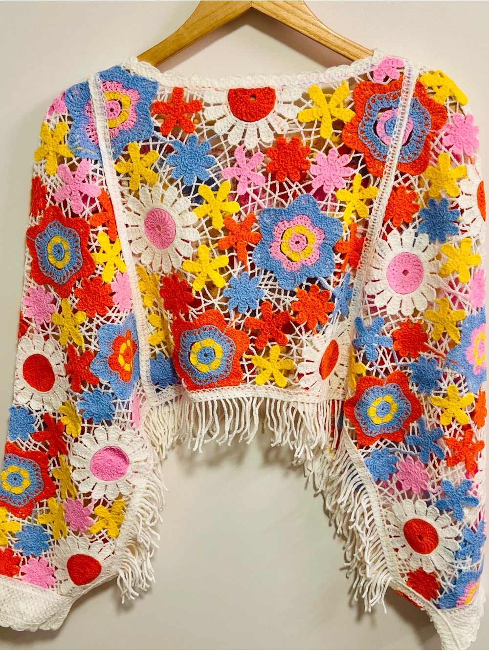 House of Harlow 1960 by Revolve Floral Crochet Fringe Sweater Cover-Up One Size - Picture 3 of 7